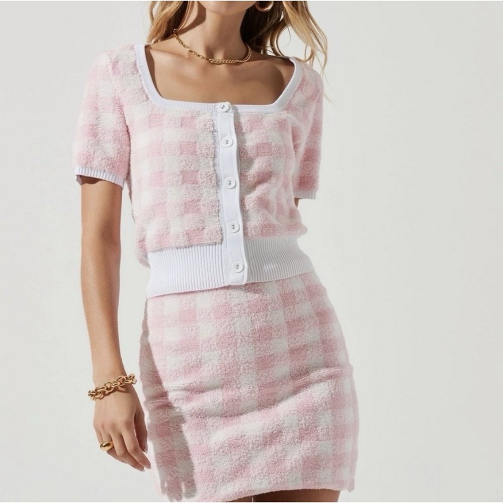 ASTR The Label Pink Gingham Cardigan Top ONLY Coquette Y2K Crop XS